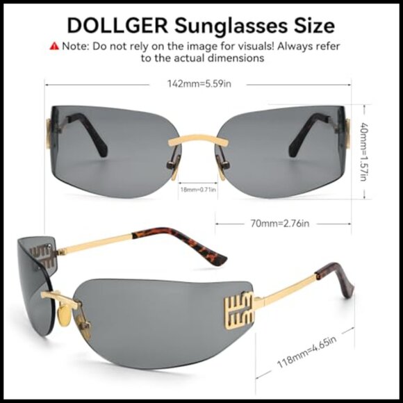 Y2K Retro Frameless Wrap Around Sunglasses Trendy Shield Rectangle Designer main image 6